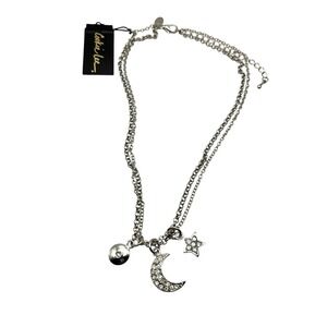 Celestial Moon and Star Rhinestone Double Necklace Whimsigoth Stargirl Bohemian